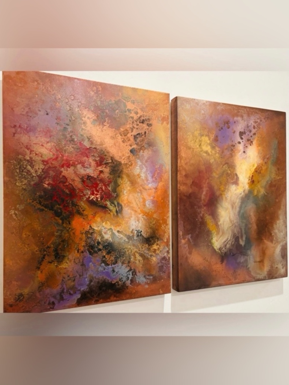 2 Original Fine Art RICHARD DANIEL Vintage Abstract Paintings on 18 x 24 Canvas